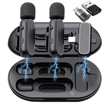2 Pack Professional Wireless Lavalier Microphone for iPhone iPad Android with Charging Case Noise Reduction Plug-Play Clip on Lapel Mic for Vlogging, YouTube, Interview, Live Streaming