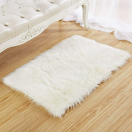 popeven faux fur rug 60 x 90 cm decorative soft fluffy rug shaggy rugs faux  sheepskin rugs floor carpet for living room bedrooms decor (white)