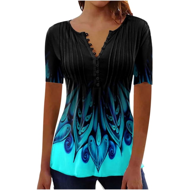 Birdeem Femmes Mode Décontractée Chemises Imprimées Manches Courtes T-Shirt Ample Hauts Tunique Blouse