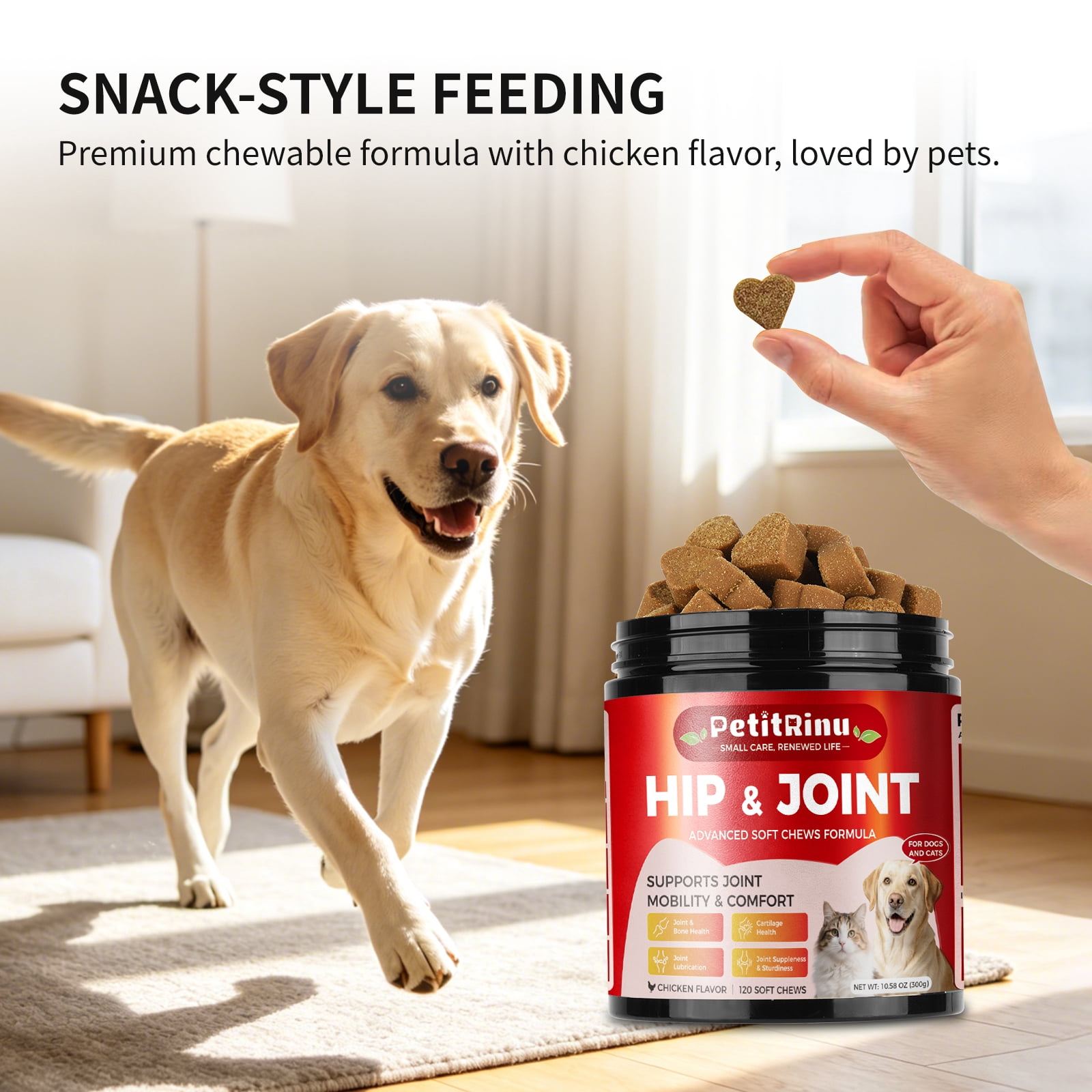 Hip and Joint Supplement for Dogs and Cats, Arthritis Pain Supplement, Mobility Cartilag Supplements, Turmeric Treats, 120ct