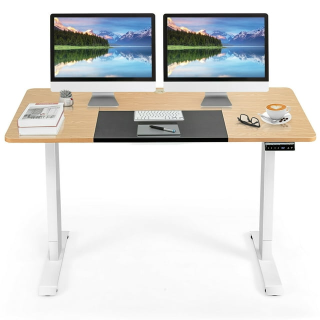 Gymax Bureau Debout Électrique 55 Pieds'x28 Pieds' Assis-Debout à Hauteur Réglable avec Plateau à Empiècements