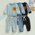 thumbnail image 5 of Douhoow Toddler Baby Boy Fall Winter Outfits Long Sleeve Checkerboard Print Sweatshirt Pullover Tops + Joggers Sweatpants Infant Boys 2Pcs Tracksuit 0-3 Years, 5 of 9
