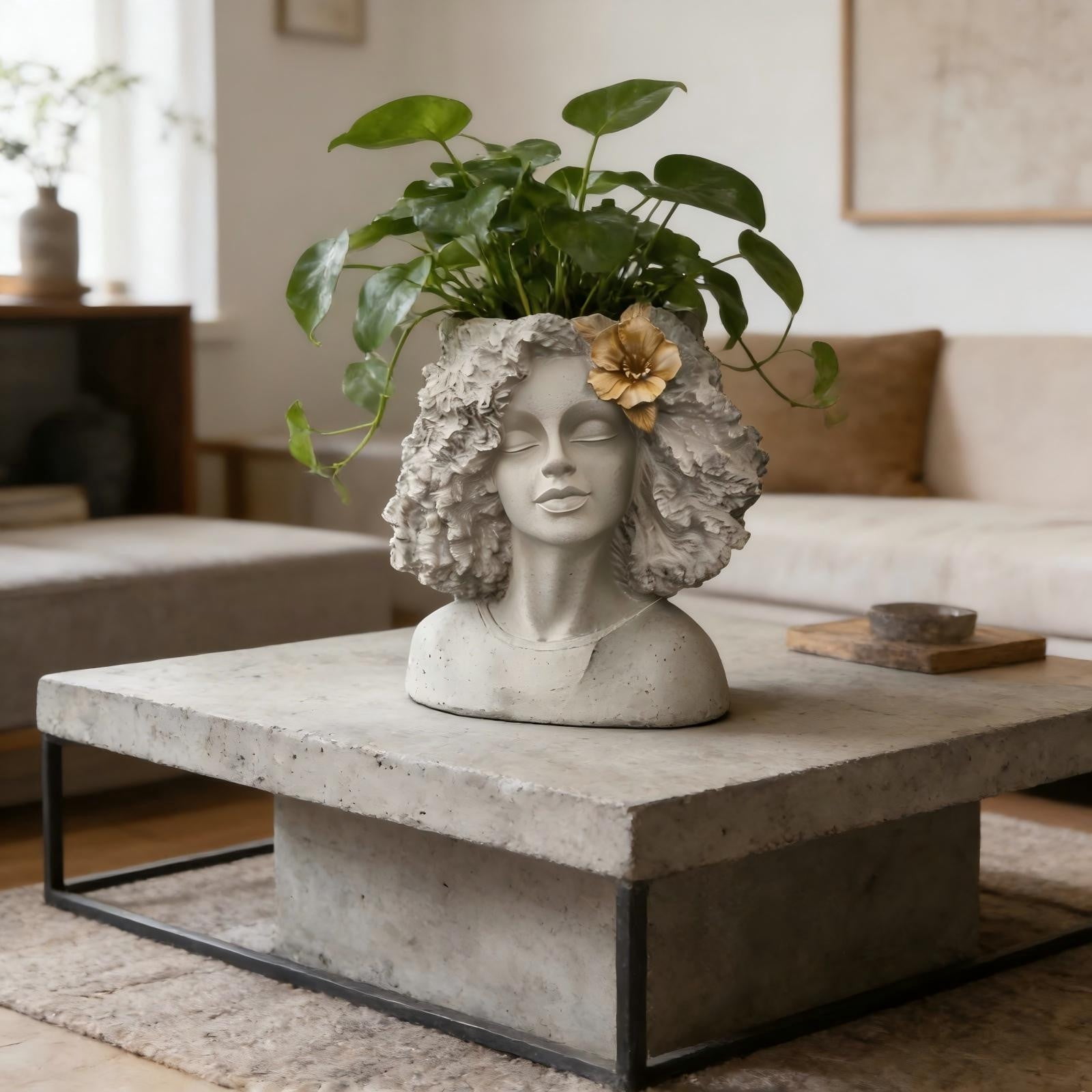 Lady Head Planter Afros Bust Head Planter Indoor/Outdoor Statue Planter Garden Outdoor Decor Vintage Sculpture Planter Gift For Plants Lovers,White,8.9L*6.5W*12.2H(inch)