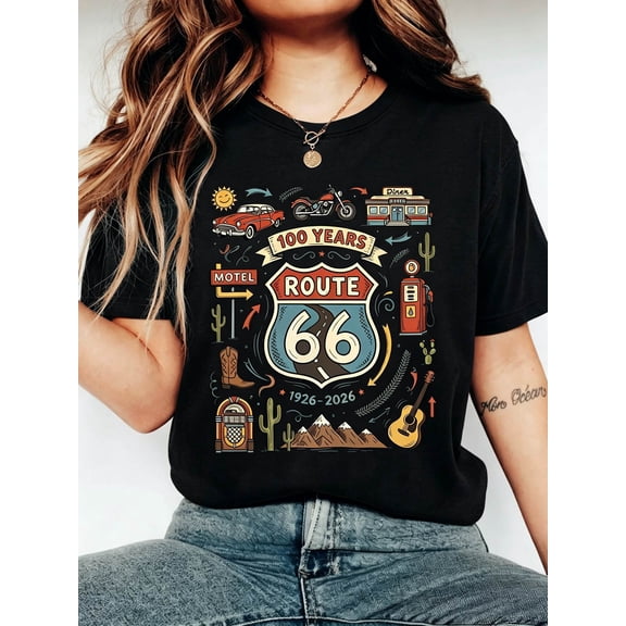 Route 66 100 Years T-Shirt 1926-2026 Vintage Highway Anniversary Tee