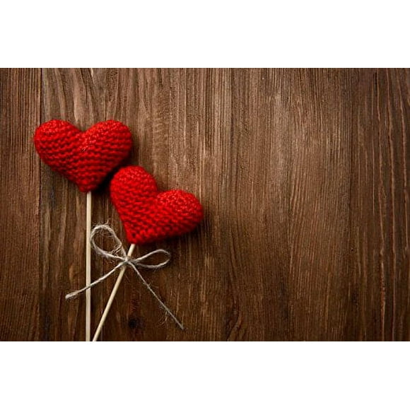 GreenDecor 7x5ft Red Heart Valentine's Day Backdrops Photography Wood Wall Photo Studio Background