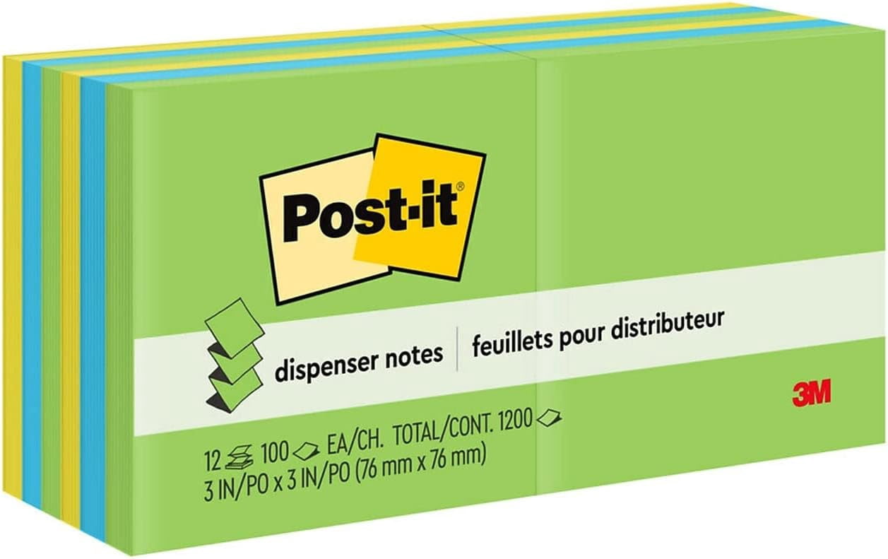 Post-it Dispenser Pop-up Notes, R330-12AU, 3 in x 3 in (76 mm x 76 mm), 100 Sheets/Pad, 12 Pads/Pack
