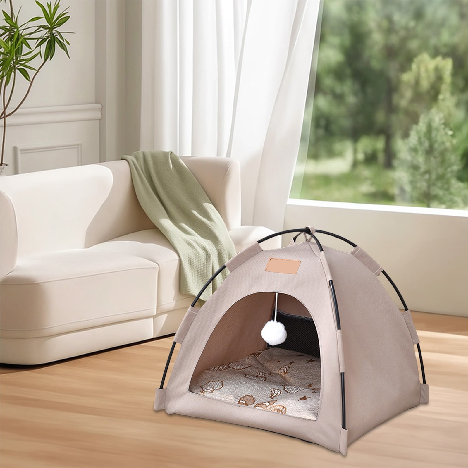 Nilvkv Four Season Semi Enclosed Pet Tent House Washable Waterproof Outdoor Cats Dogs Bed For Small Pets Grey Green Khaki 15.7x15.7x1.2in