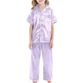 thumbnail image 4 of Girls Pajamas 3 Piece Set Button-Down Pjs Short Sleeve Long Pants with Shorts Cute Patterns Valentine's Day Pajama Sets Silky Nightwear Sleepwear Nighty, 4 of 5