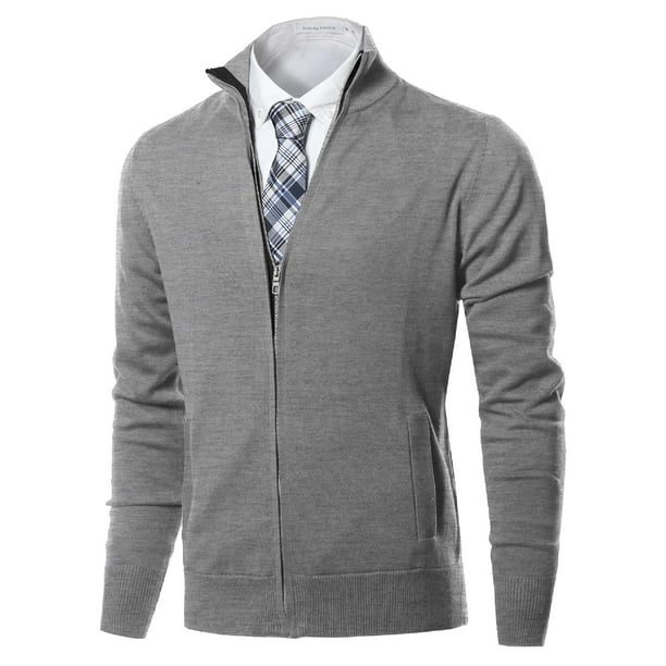FashionOutfit FashionOutfit Men's Classic Full Zip Up Mock Neck Basic