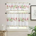 thumbnail image 2 of 3 Piece Pink Poppy Flower Leaf Kitchen Curtains, Tier and Valance Rod Pocket Window Curtains Set Butterfly Floral Plant Cafe Curtains for Kitchen Valances Window Treatment 54X18in+27x36in×2, 2 of 5
