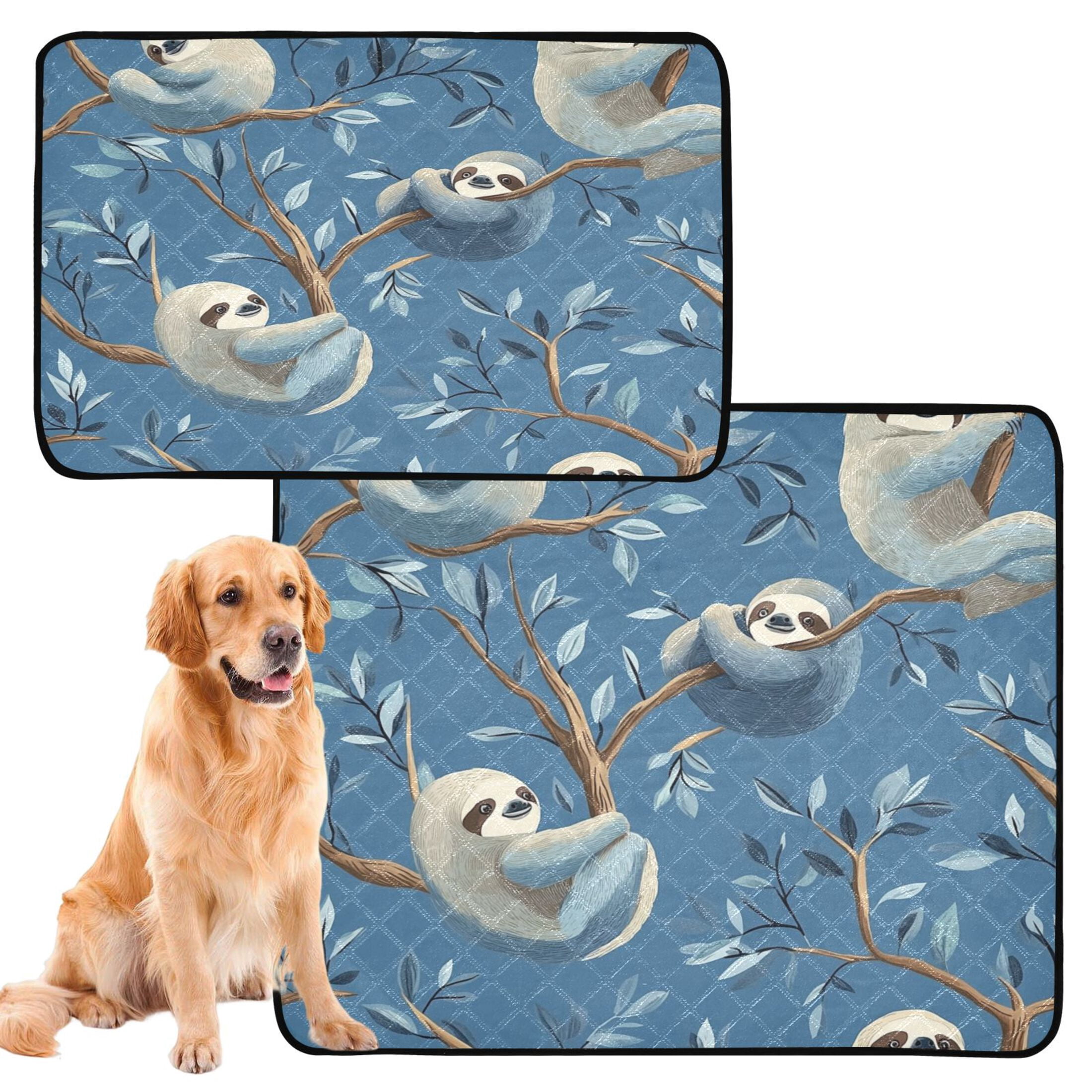 Qxltty Illustration Of Cute Sloth Lying on The Tree Cat litter Pads Pet Set of 3 Diaper Mats Center Anti-leakage Layer Absorbent Soft and Comfortable