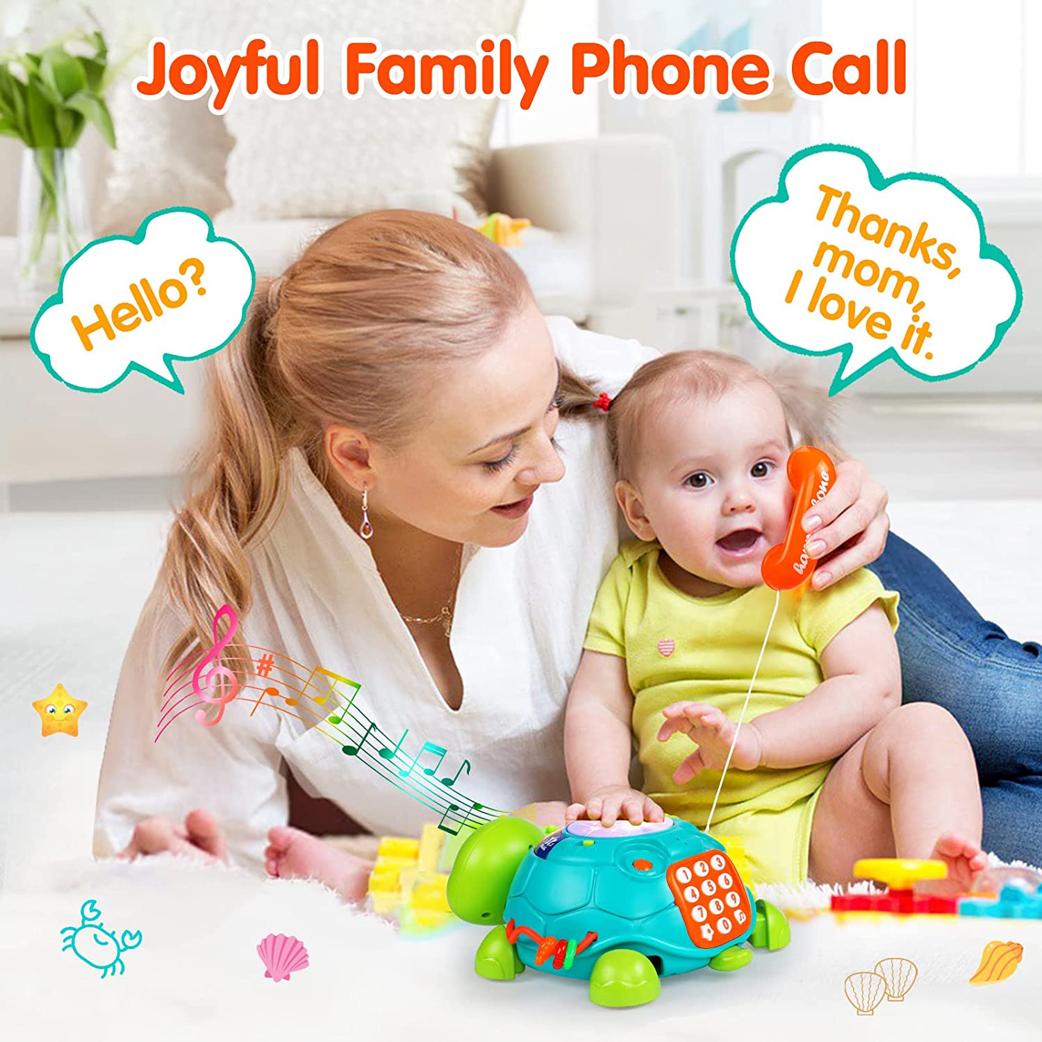 Baby Toys 12-18 Months, Light Up Baby Toys 6 to 12 Months Musical Turtle with Letters Numbers Phone Infant Baby Toys for 6 9 12 18 Months Educational Learning Toys for 1 2 3 Year Old Boy Girl Gifts