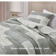 thumbnail image 6 of Chezmoi Collection 3-Piece Muted Gray White Ivory Floral Plaid Rectangular Patchwork Cotton Quilt Reversible Lightweight Bedspread Set, King Size, 6 of 9