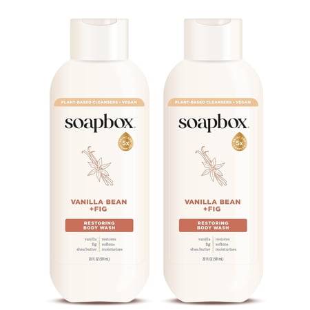 Soapbox Body Wash  Vanilla Bean & Fig Liquid Body Wash  Moisturizing Soap with Shea Butter  Vegan Duo Pack of 2 Soap Bottles  20oz Each