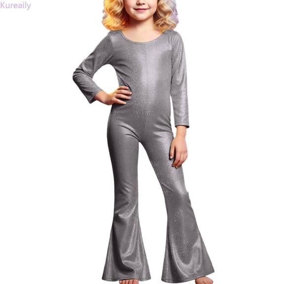 Kureaily Girls Glitter Jumpsuit For Performance Long Sleeve Leotard With Stretchy Fit For Kids Bodysuit Outfit For Stage Play And Dance 3-4 Years