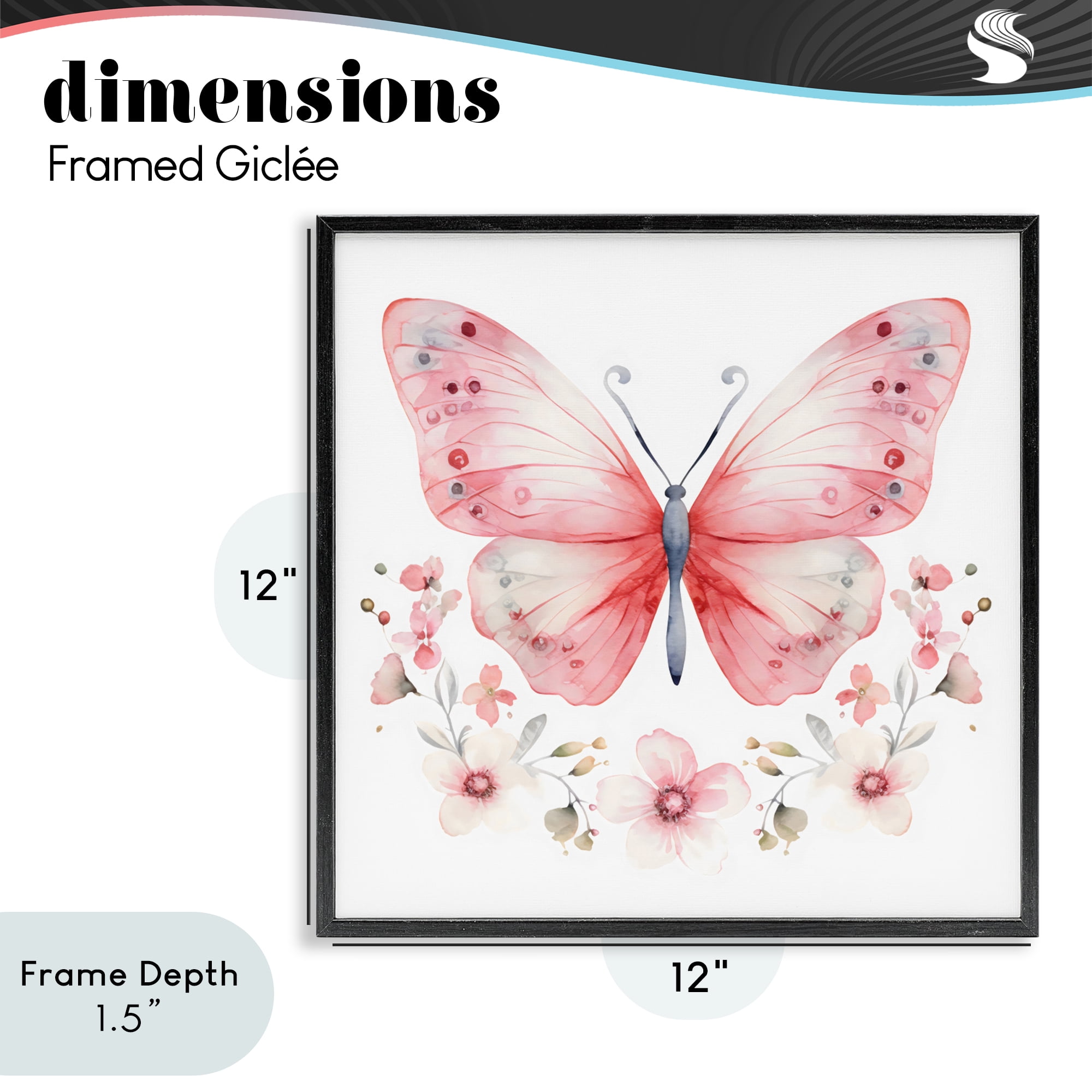 Stupell Industries Pink Symmetrical Butterfly Florals Black Framed Giclee Art, design by Creative Studio