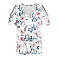 thumbnail image 5 of Olyvenn Cold Shoulder Tops for Women V Neck Short Sleeve Floral Shirts Blouses Dressy Casual Summer Graphic Print Tee Shirts Red L, 5 of 6