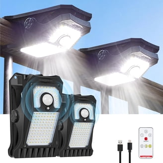 2-Pack Outdoor Solar Motion Sensor Lights – 342 LED, 4000LM, 7000K – Dual PIR, IP65 Waterproof, Remote Control – Security Floodlight For Yard, Garage, Garden