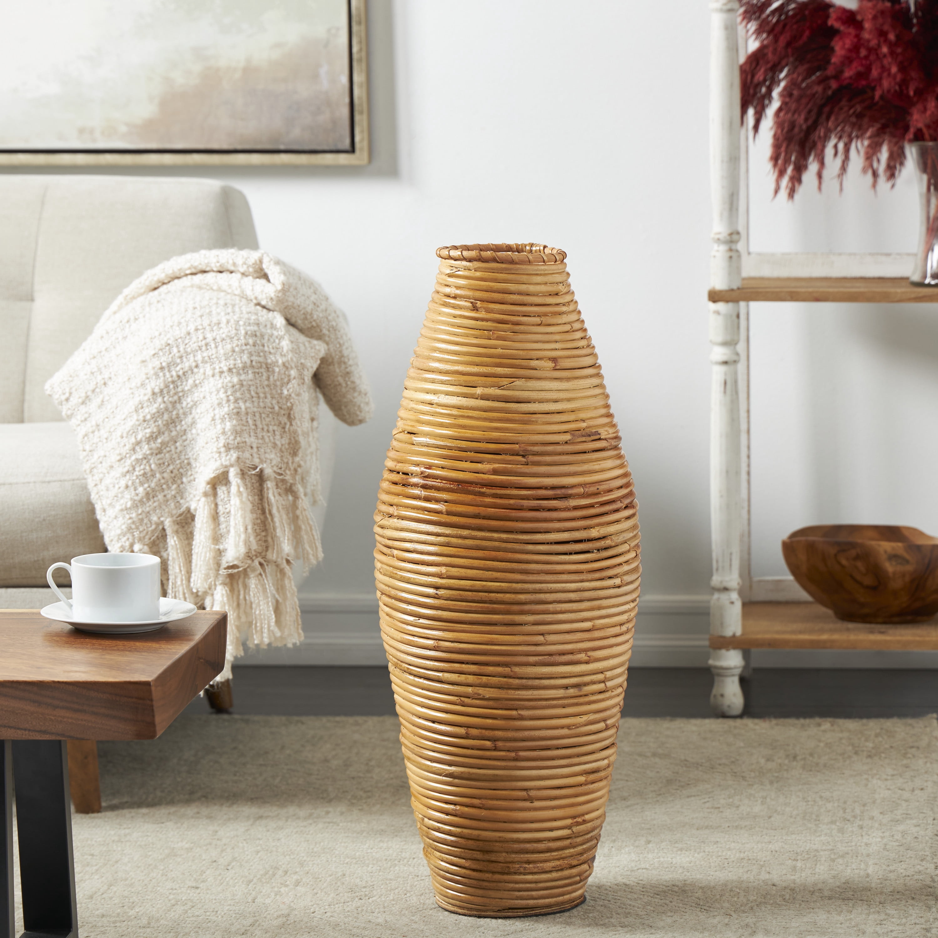 DecMode 28" Handmade Wrapped Brown Rattan Vase