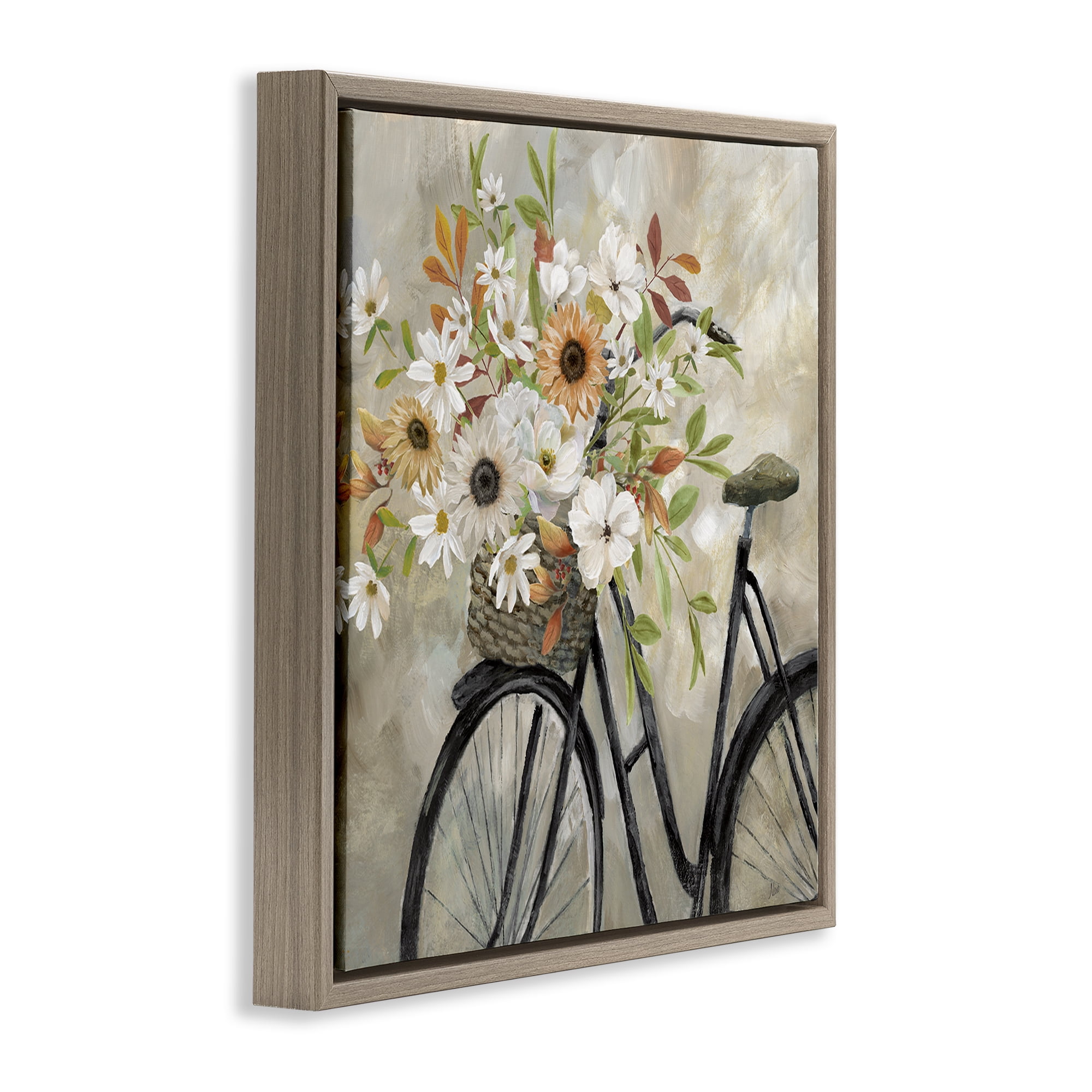 Stupell Industries Country Floral Bicycle Plants & Flowers Painting Brown Floater Framed Canvas Art Print Wall Art, 18 x 18