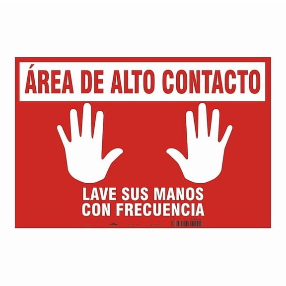 Spanish Area De Alto Contacto Floor Sign, 14 in H, 18 in W, Vinyl, Rectangle, Spanish, SGF410T1218