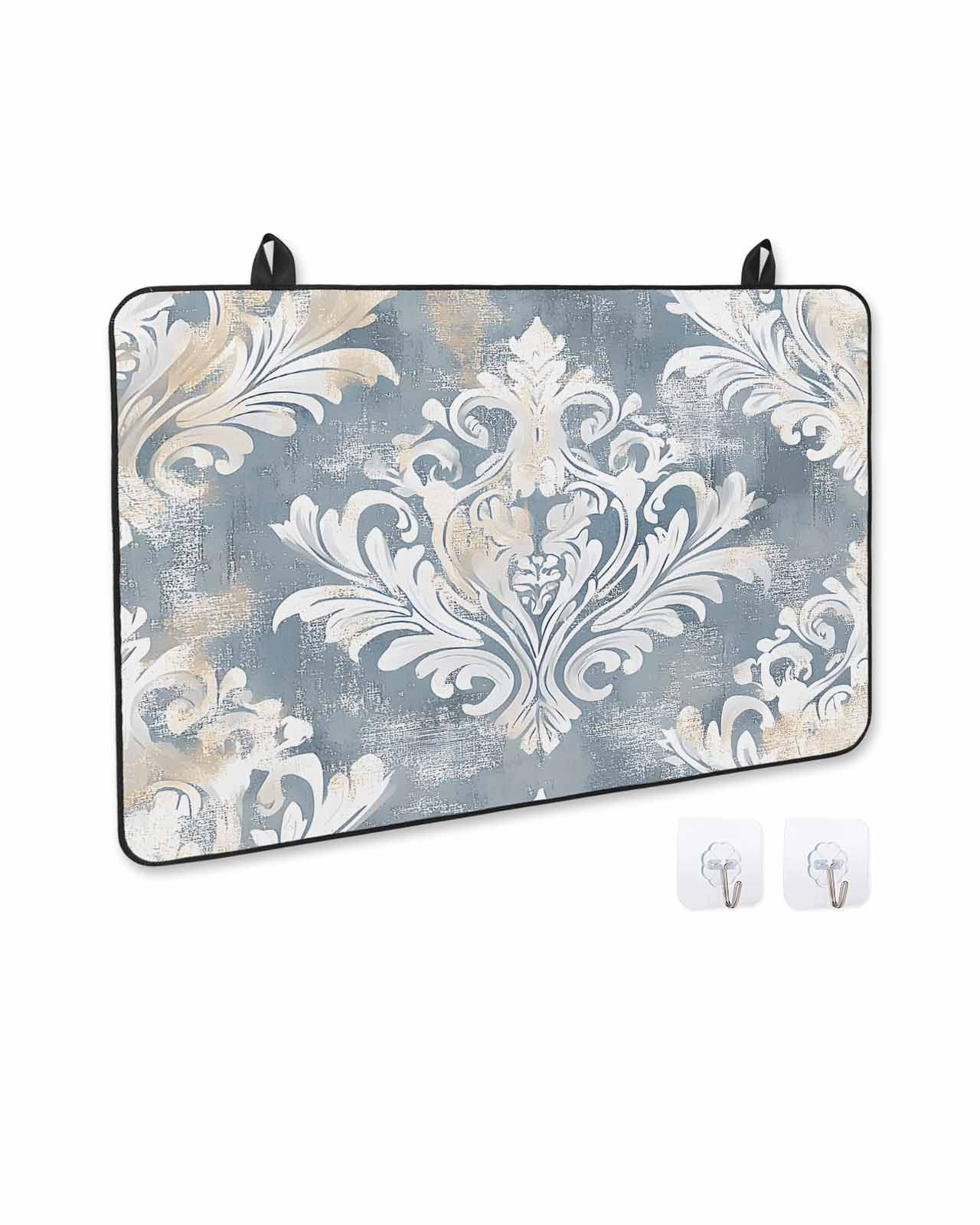 nqOlkjepod Large Induction Cooktop Protector Mat 24"x21", White Beige Floral Stove Top Covers for Electric Stove, Vintage Flower Abstract Art Stove Burner Cover Mats, Glass Top Stove Cover