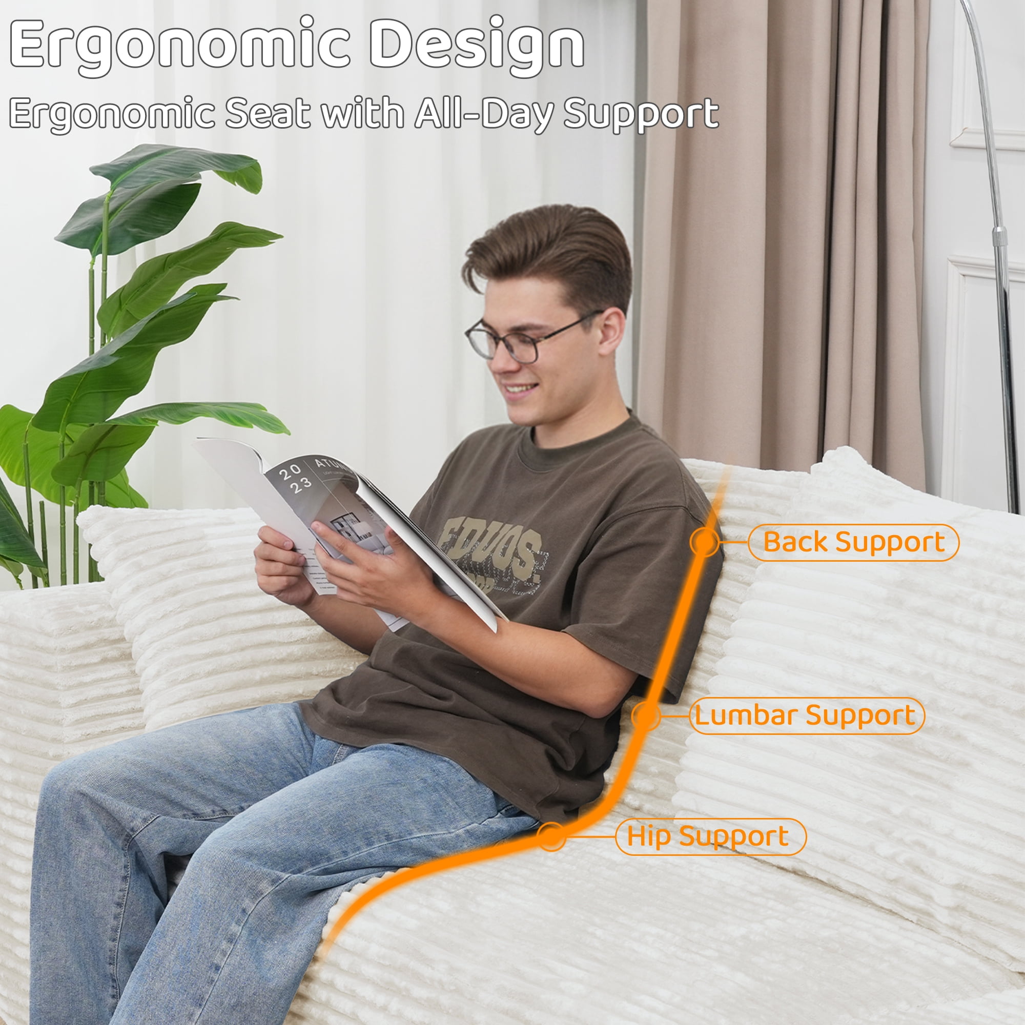 134" Modern L-Shaped Sectional Sofa for Living Room Bedroom, Modular Cloud Sectional Couch with Deep Seating Upholstered Sofa, Free Combination Sofa, Corduroy Upholstery, No Assembly, Beige Couch