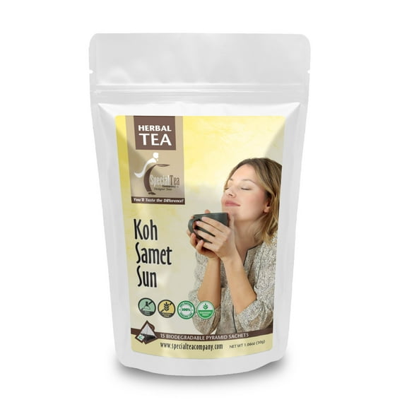 Special Tea Koh Samet Sun Ginger, Orange Peel, Lemon Grass Herbal Tea, 15 Pyramid Sachets