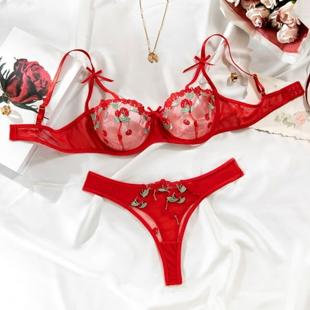 XWSHYW Pajamas for Women Set Fashion Floral Print Lace Bra and Panty Set Sexy Halter Sleeveless Underwear Flash Sales for Today
