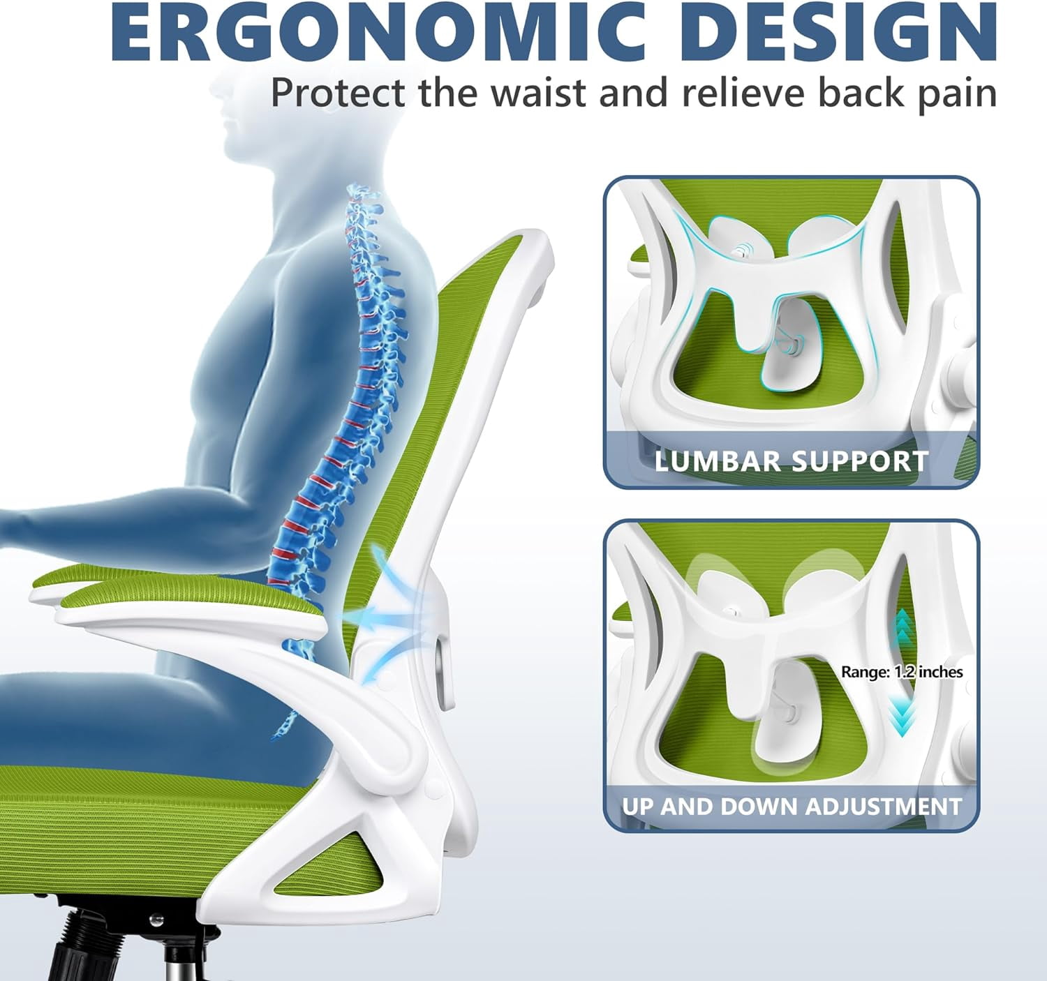 Office Chair, Ergonomic Desk Chair with Adjustable Height and Lumbar Support Swivel Desk Computer Chair with Flip up Armrests for Conference Room, Drak Gray