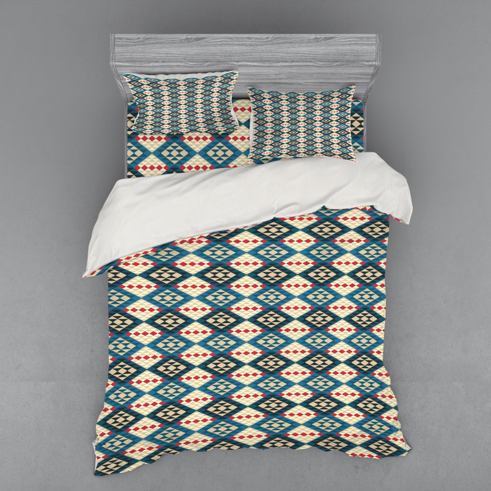 Ethnic Duvet Cover Set, Braided Carpet Inspired View Mosaic Art Design