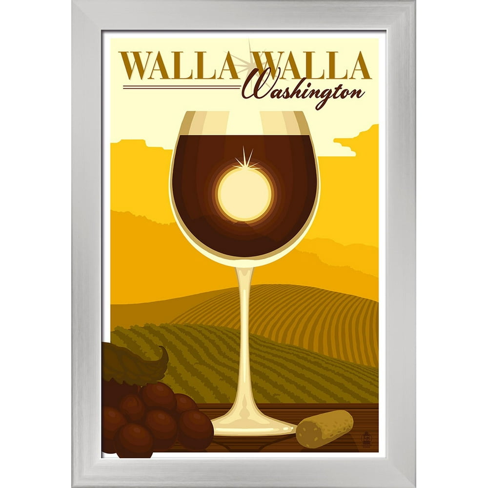 Walla Walla, Washington Wine Glass & Vineyard Lantern Press Artwork (12x18 Giclee Art Print