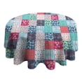 thumbnail image 4 of Blue Boho Pioneer Flower Patchwork Pattern Round Tablecloth 60"x60",Wrinkle Wipeable Table Cloth for Kitchen Dining Room Picnic Patio Party, 4 of 6