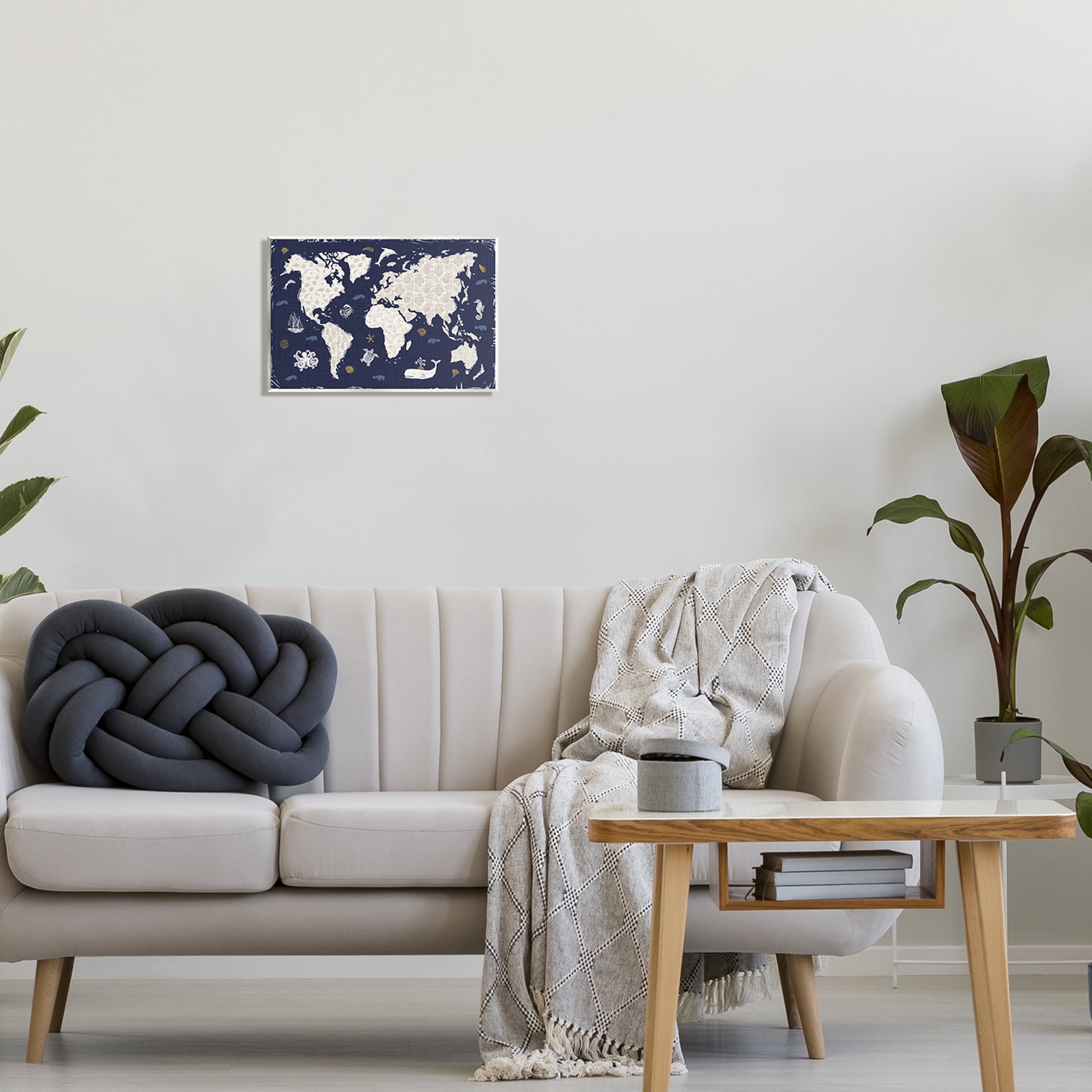 Stupell Industries Blue Patterned World Map Animals & Insects Painting Unframed Art Print Wall Art, 15 x 10