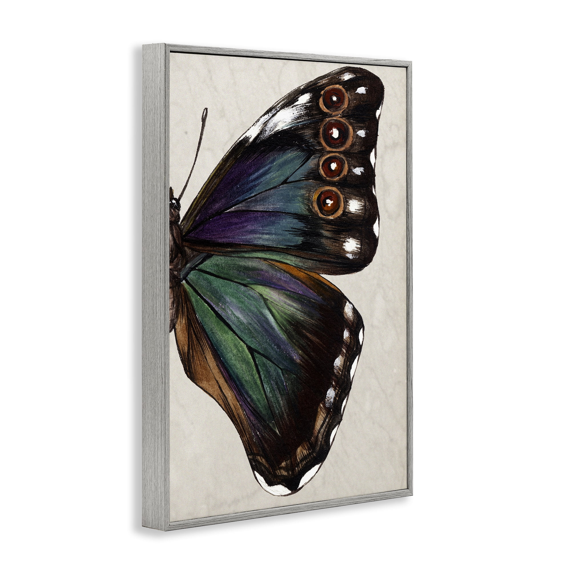 Stupell Industries Classic Butterfly Wing Animals & Insects Painting Gray Framed Art Print Wall Art, 16 x 24