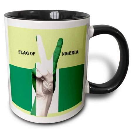 

3dRose Flag of Nigeria and Peace Sign Pride - Two Tone Black Mug 11-ounce