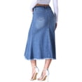 thumbnail image 3 of Falda larga de mezclilla de mujer de talle alto en forma de A con cola de pez, edición INSPIRE CHIC, talla XL, azul, 3 of 6
