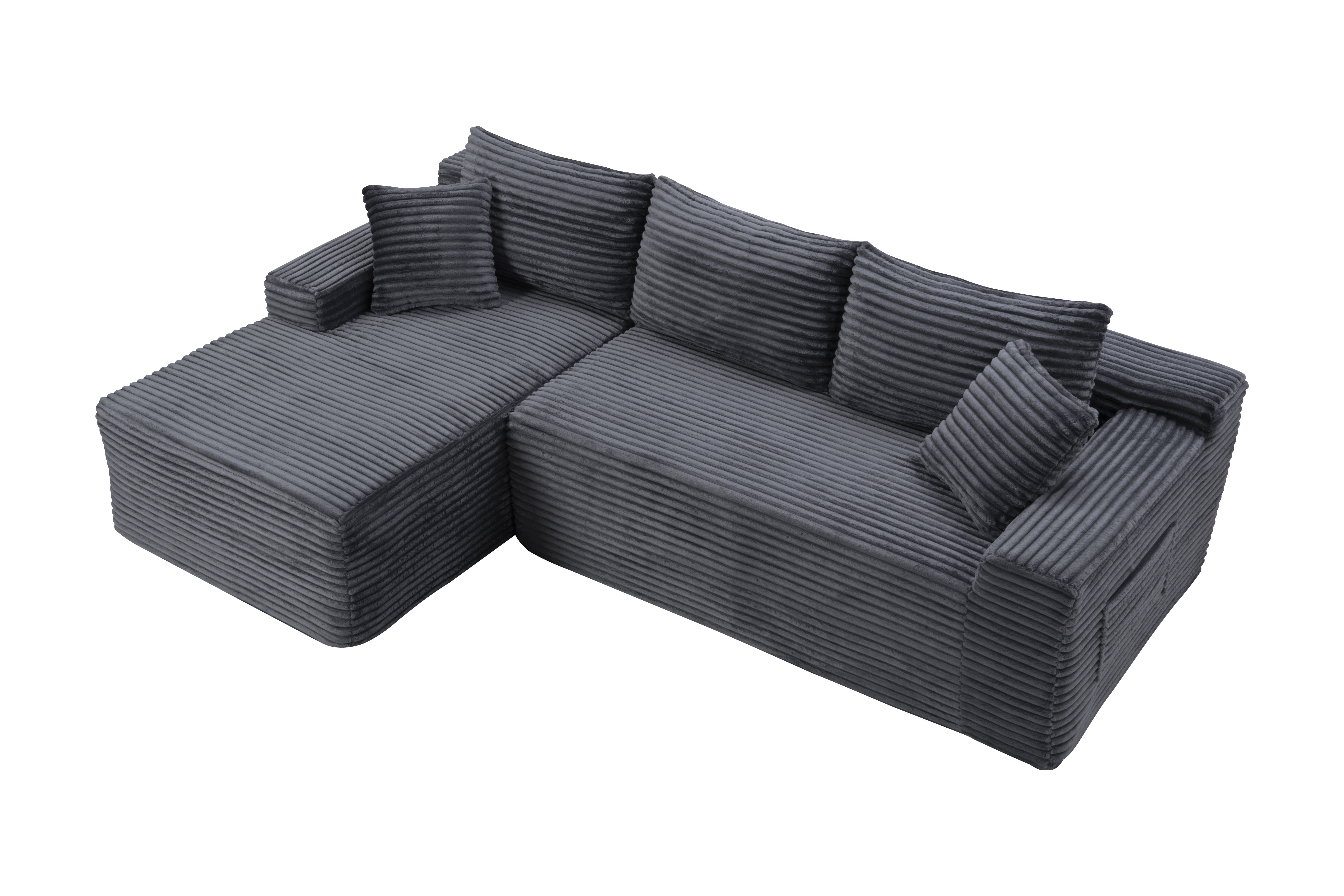 Leumius 94.5 Inch Modular Sectional Couches for Living Room,Modern Upholstered Deep Seat Cloud Couch,Corduroy L-Shape Sofas Couches,No Assembly Required,Gray-Left Facing Chaise