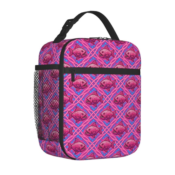Fish Lunch Bag Multi-Pocket Insulated Lunch Box for Men, Marine Life Print Thermal Meal Tote for Adults