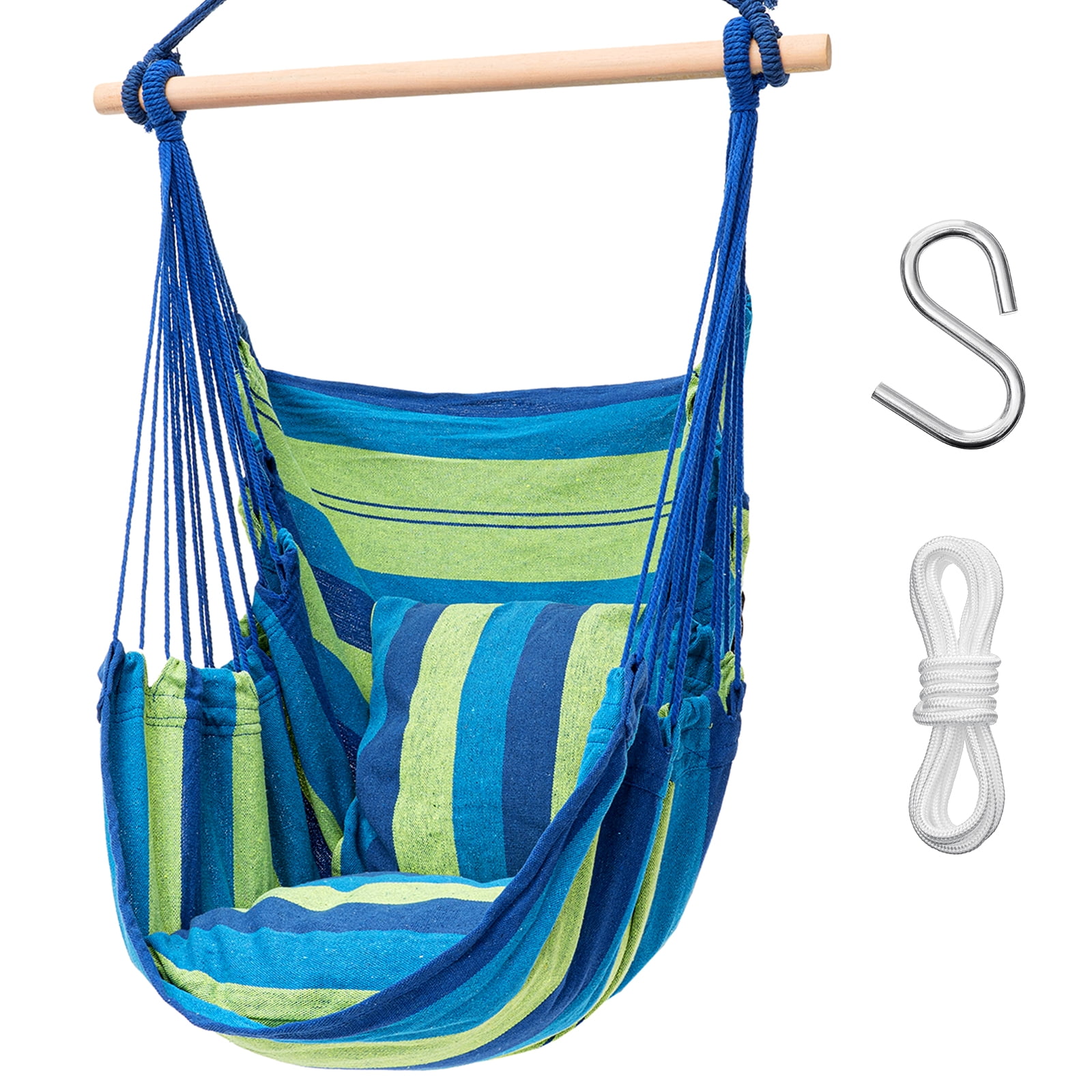 Garpans Hammock Chair with 2 Cushions Hanging Rope Patio Swing Chair Hanging Chair for Bedroom