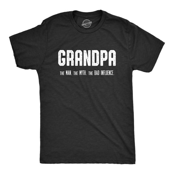 Mens Grandpa The Man The Myth The Bad Influence T shirt Funny Grandfather Papa (Heather Black) - L