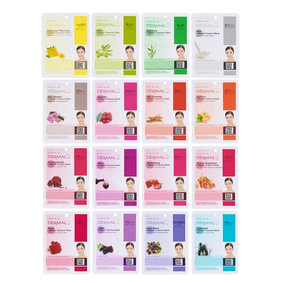 Mascarilla facial DERMAL B Collagen Essence Korean, paquete combinado de 16