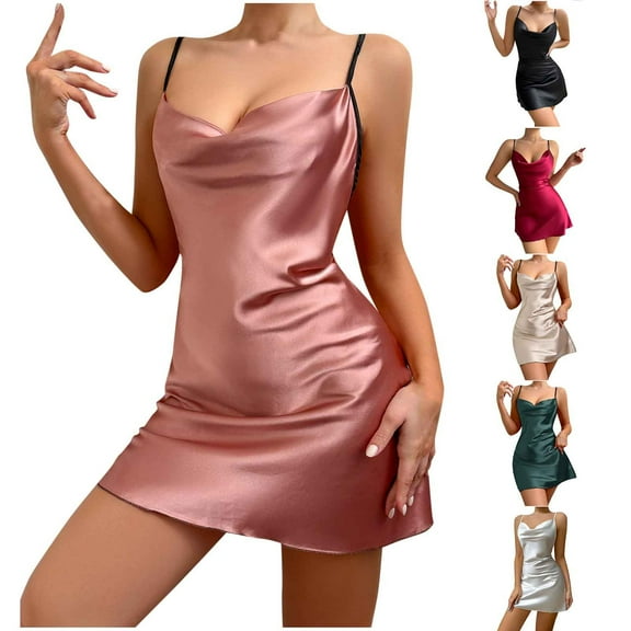 Aboser Silk Satin Chemise Nightgowns for Women Racerback Sleep Dress Adjustable Straps Mini Slip Lingerie Cozy Soft Sleeveless Sleepwear Pajama Dresses