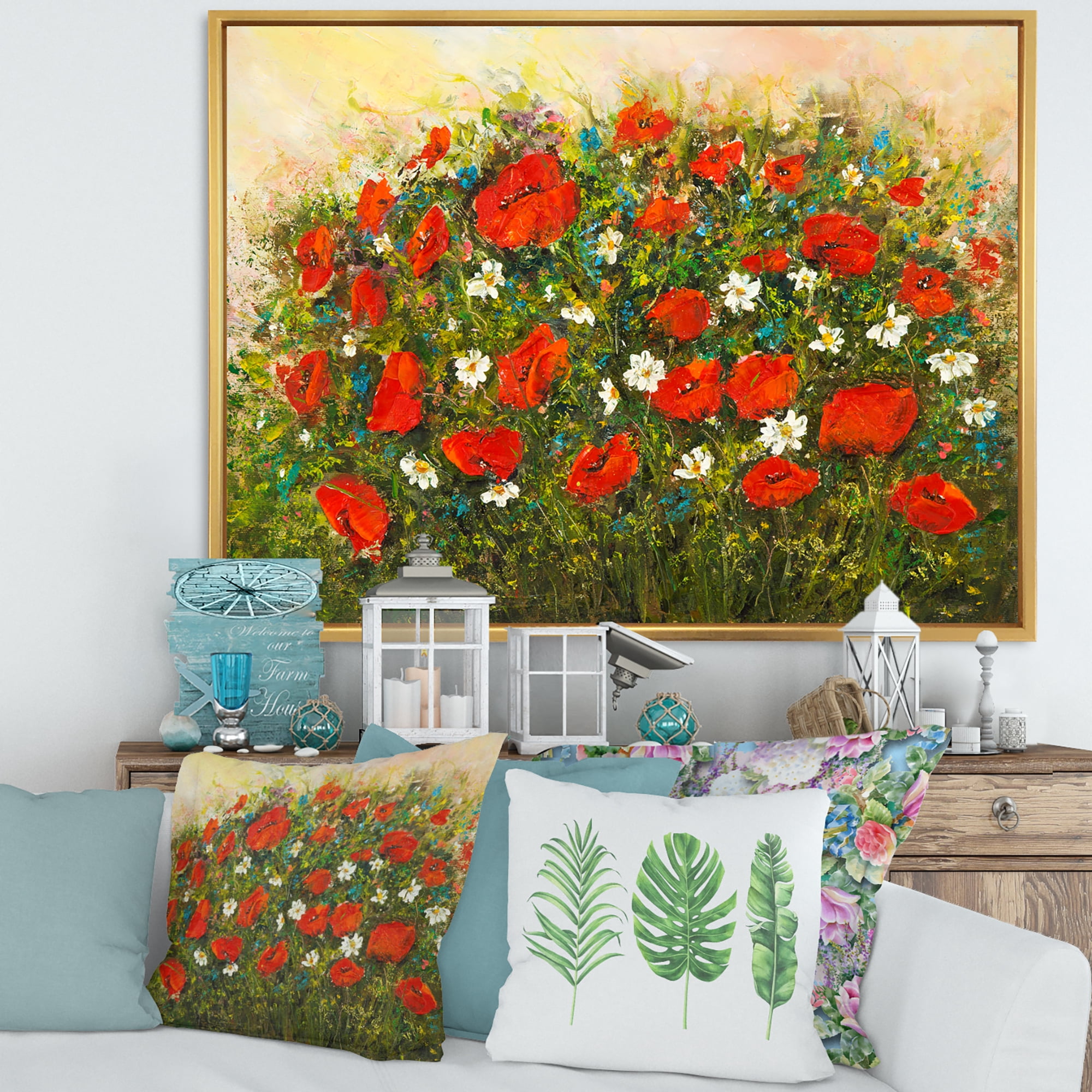 Designart 'The Fields of Red Wildflowers' Traditional Framed Canvas Wall Art Print