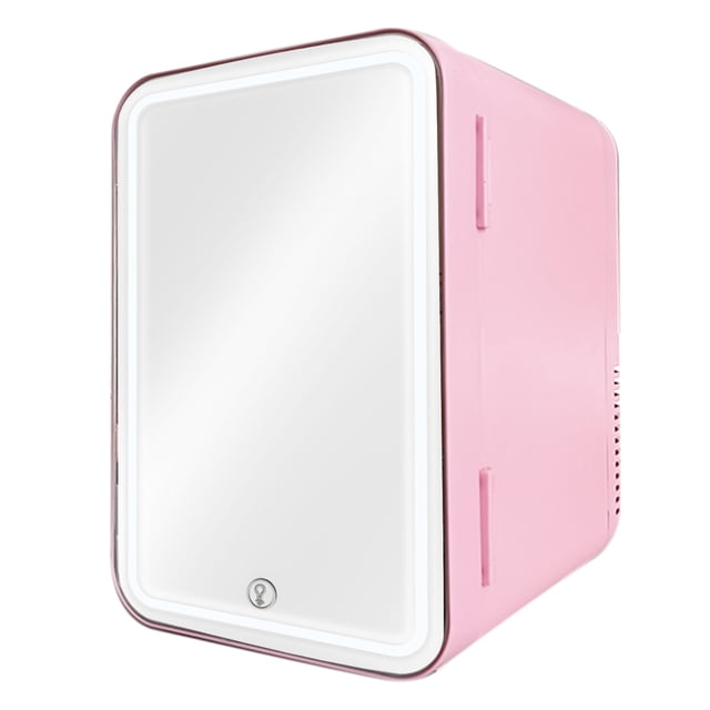 Mini refrigerador Brandtrendy Con Luz y Espejo Rosa ideal para cosméticos