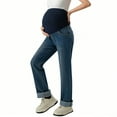 thumbnail image 2 of Frostluinai Maternity Jeans for Women Straight Leg Stretchy Denim Pregnancy Boyfriend Jean Over The Belly Support Wide Leg Pants with Pocket Blue L, 2 of 8