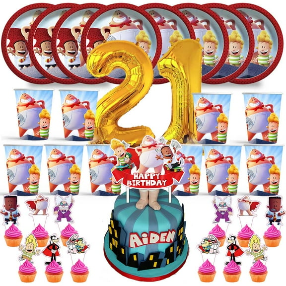 Captain Underpants Birthday 21th Cups Party Supplies Plates Fans Decorations Cake Topper Decor