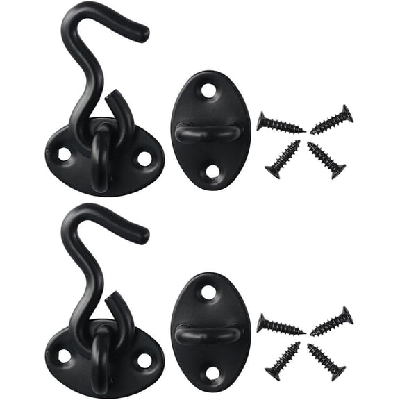 Hook and Eye Latch 2 Pcs Stainless Steel Easy to Install 2 inch Door Latch Sturdy Solid Barn Door Latch for Sliding Doors, Windows Black