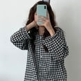 thumbnail image 2 of New Fashion Round Neck Plaid Pullover Tops Bouse For Women Autumn Winter Thin Casual Loose Long Sleeve Shirt Blouse Bottom Tops, 2 of 8