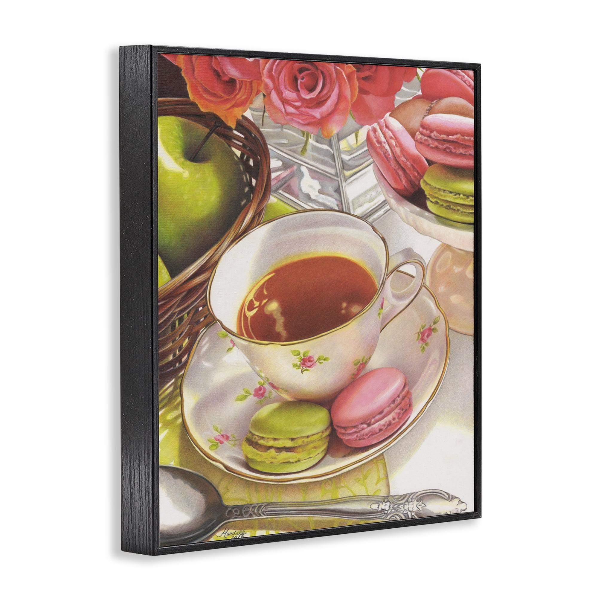 Stupell Industries Tea with Macarons Food & Beverage Painting Black Framed Art Print Wall Art, 24 x 30